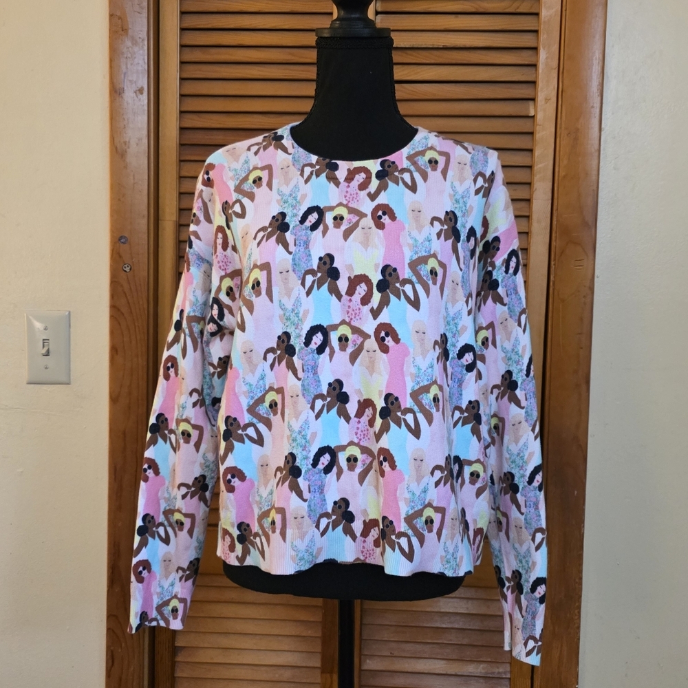 EUC Alice + Olivia Gleeson Stace Face Print Sweater Size Small Petite